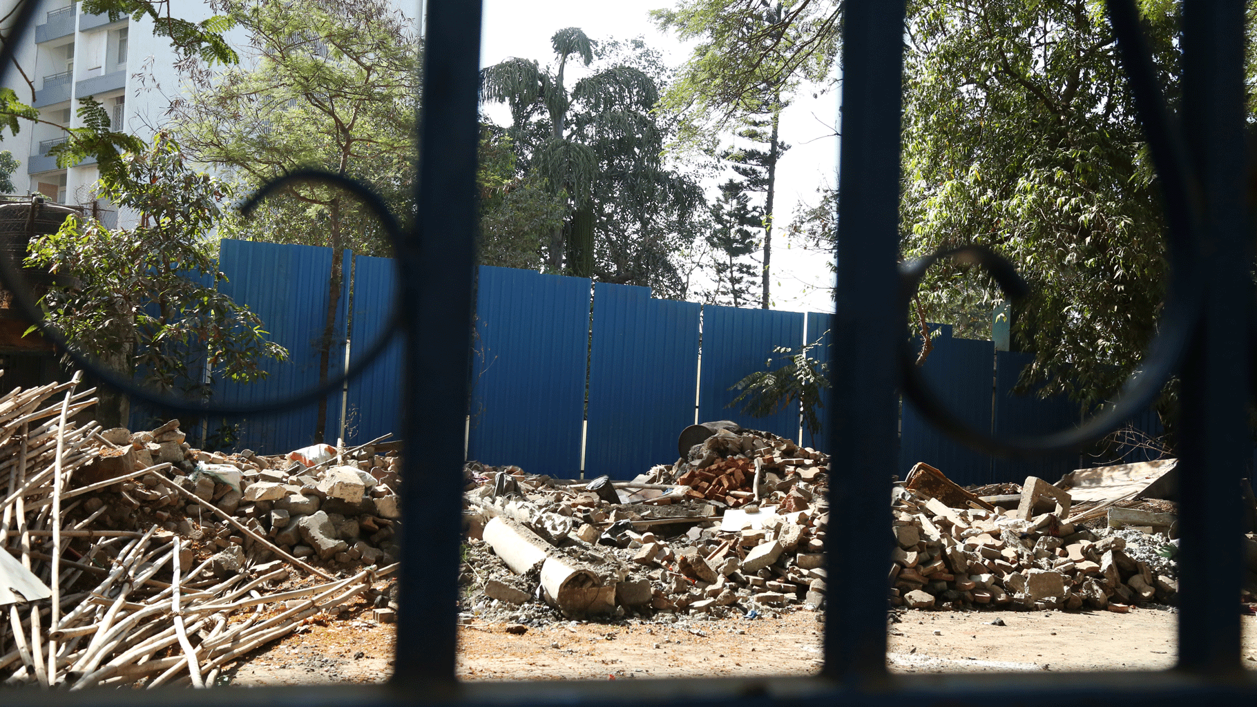 Debris of a demolished Mehrangir lie along a side alley of the Homi Bhabha’s property. (Photo: Pallavi Prasad)