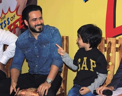 Emraan Hashmi and his son Ayaan launch ‘The Kiss of Life’ with Hussain Zaidi and Bilal Siddiqi in Mumbai. 