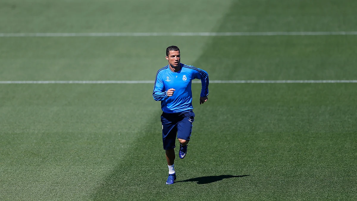 Real Madrid’s Cristiano Ronaldo runs during a training session at the team’s Valdebebas training ground in Madrid (Photo: AP)