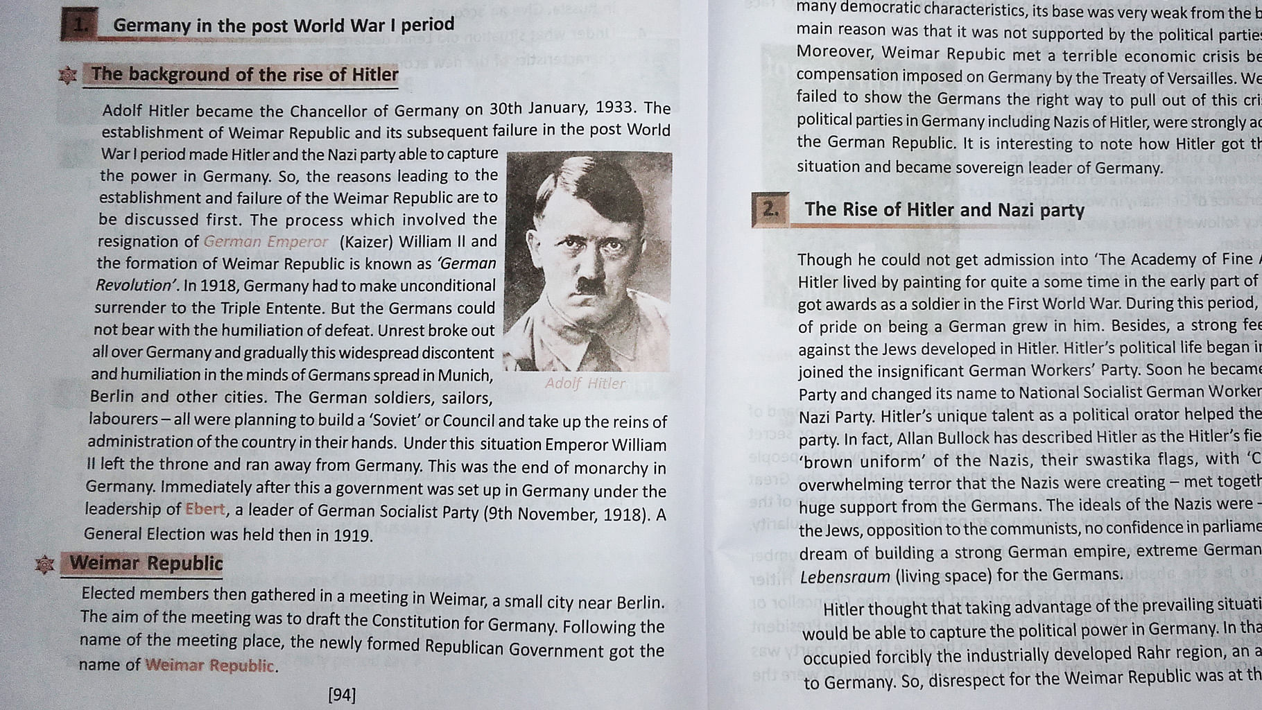 A picture of the chapter about Hitler in the class 9 history textbook in Tripura. (Photo Courtesy: Sudip Nath)