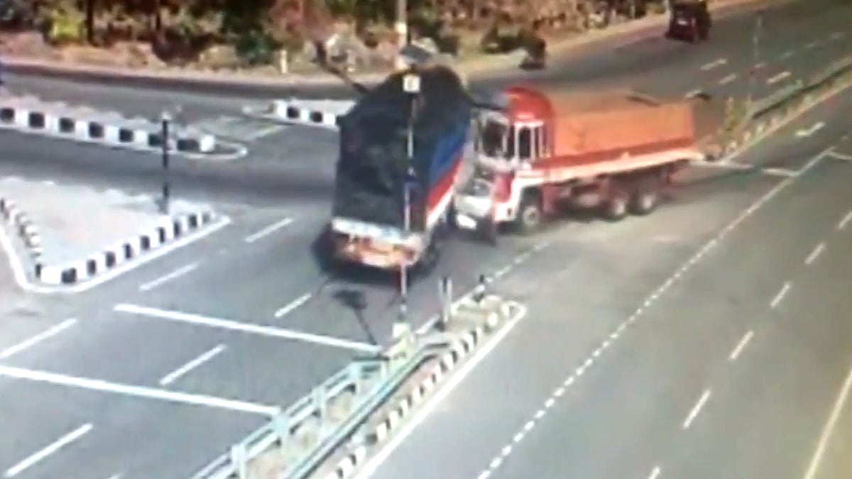 Caught On Camera Car Crushed Between Two Speeding Trucks, 5 Dead