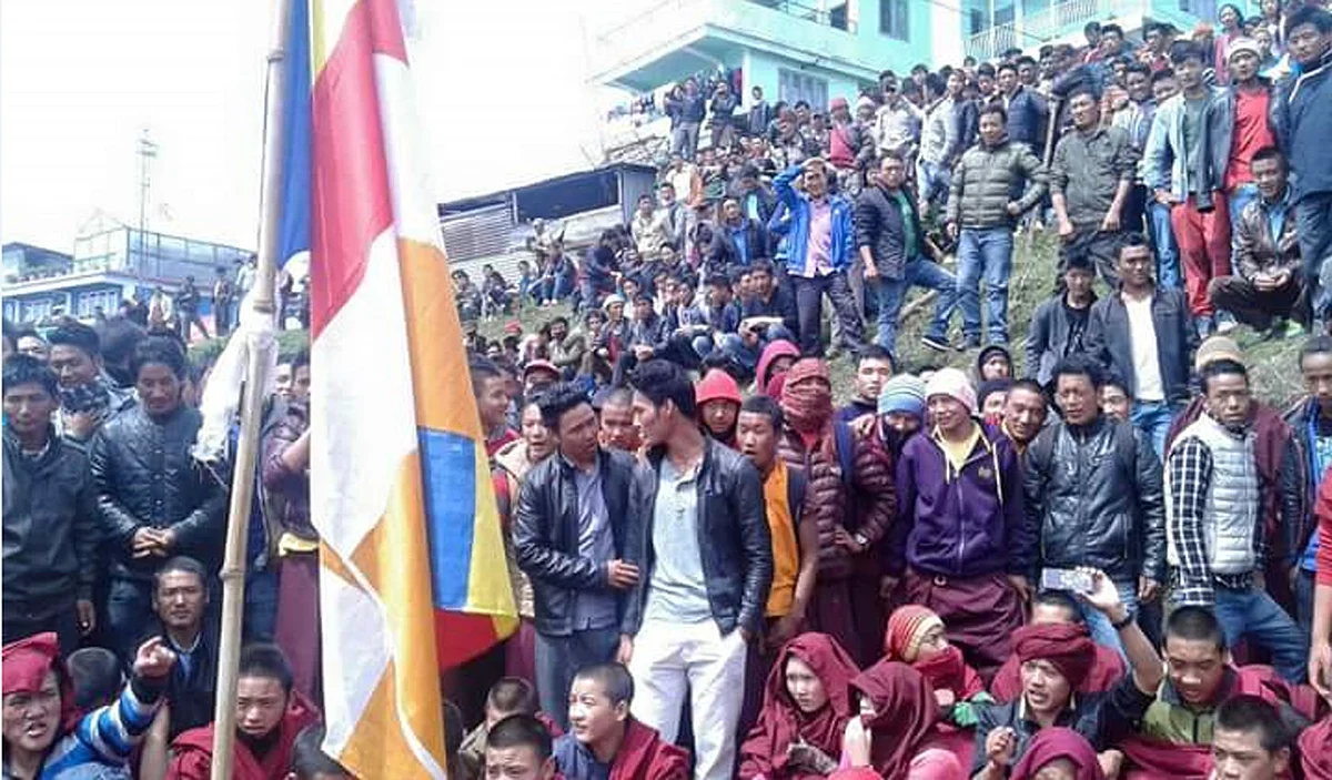 Peaceful protesters in Tawang region of Arunachal Pradesh on Monday, 2 May 2016. (Photo: Anjana Dutta)