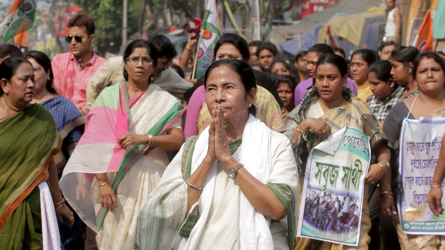 

West Bengal Chief Minister Mamata Banerjee leads a march from Shyambazar to Dharamtala on International Women’s Day in Kolkata, on March 8, 2016. (Photo: IANS)