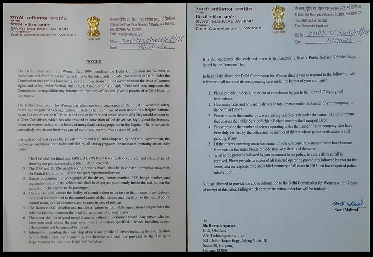 The notice sent to Bhavish Agarwal, CEO of Ola Cab service. (Photo Courtesy: <a href="https://twitter.com/bhupendersiwagg/status/731032655760777217">Twitter/@</a><a href="https://twitter.com/bhupendersiwagg/status/731032655760777217">bhupendersiwagg</a>)