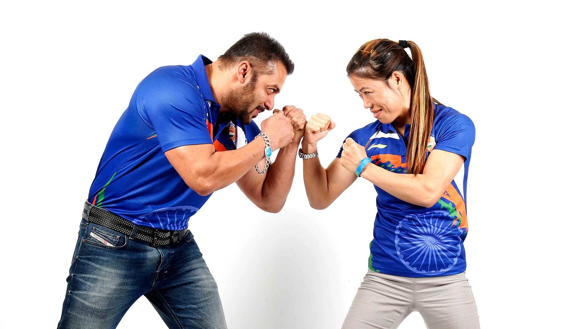 MC Mary Kom in a photo shoot with one of India’s Goodwill Ambassadors to Rio, Salman Khan.