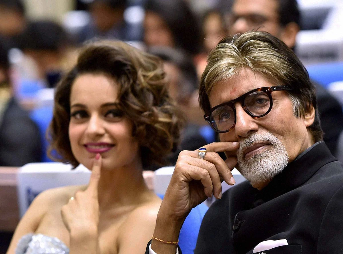 Winners of best actress and best actor Kangana Ranaut and Amitabh Bachchan at the 63rd National Film Awards function in New Delhi on Tuesday, 3 May 2016. (Photo: PTI)