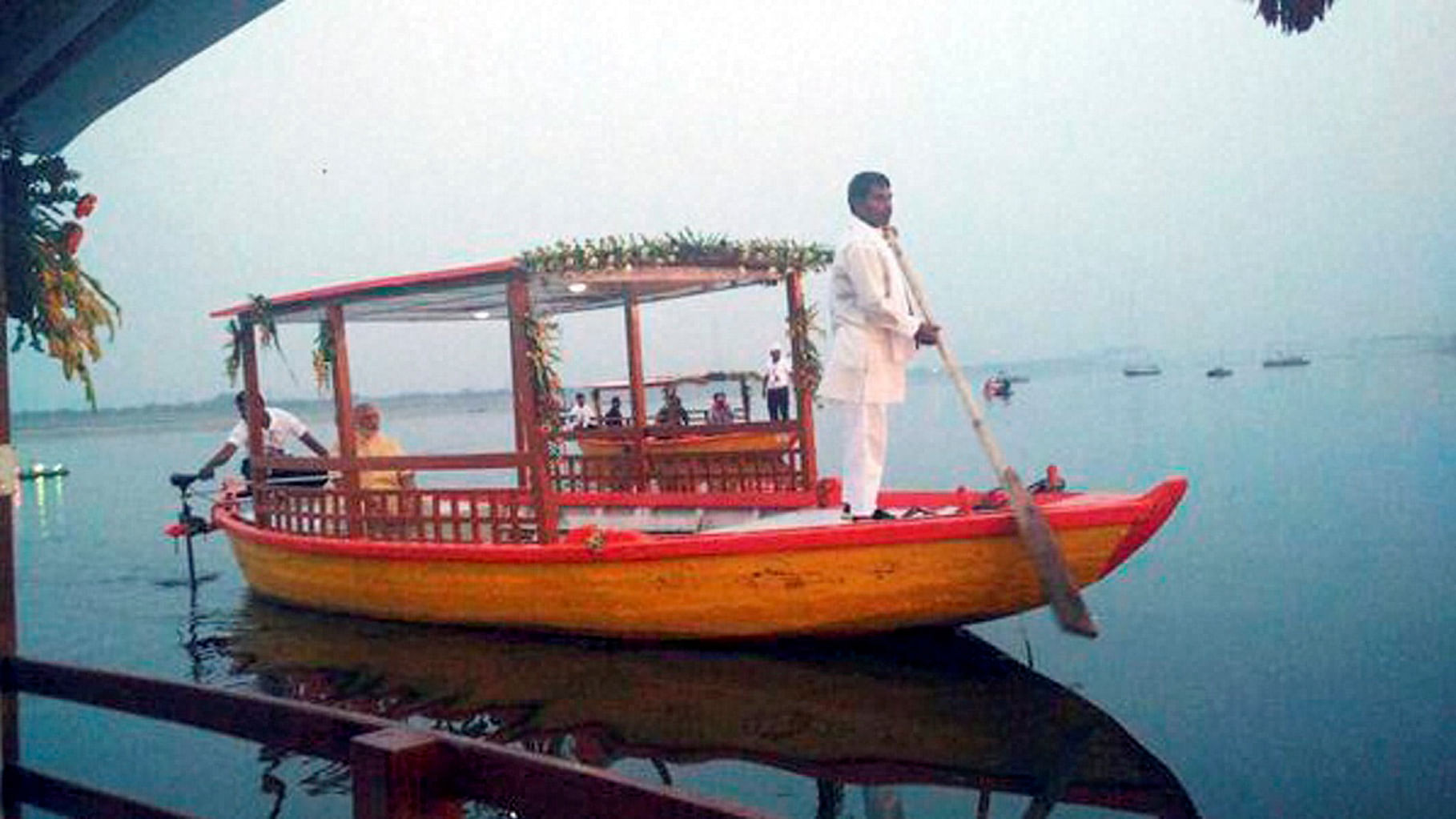 Prime Minister Narendra Modi on the e-boat in Varanasi.(Photo: PTI)
