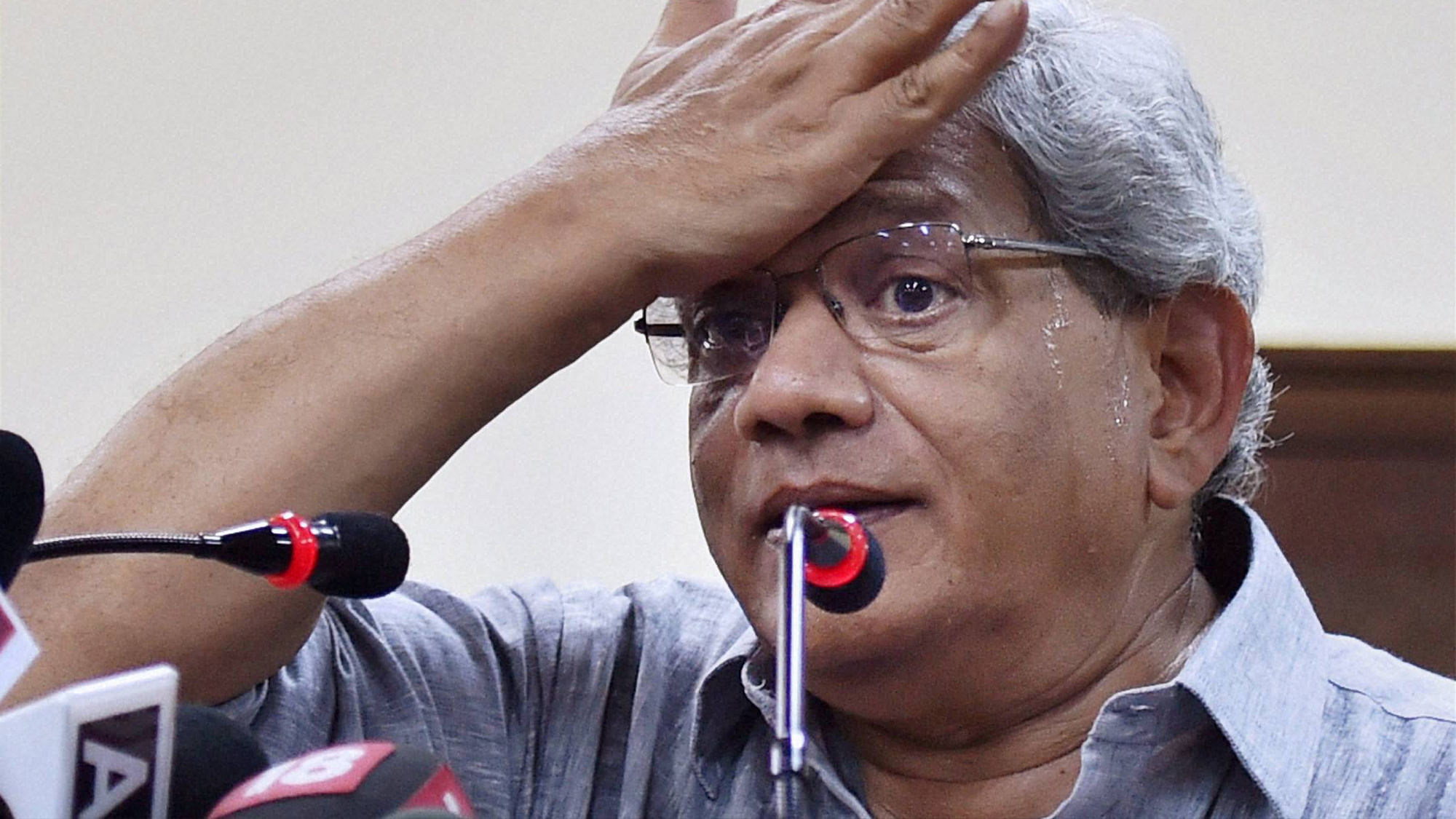  CPI (M) General Secretary Sitaram Yechury during a press conference in New Delhi on Thursday following the Assembly elections results of five states. (Photo: PTI)