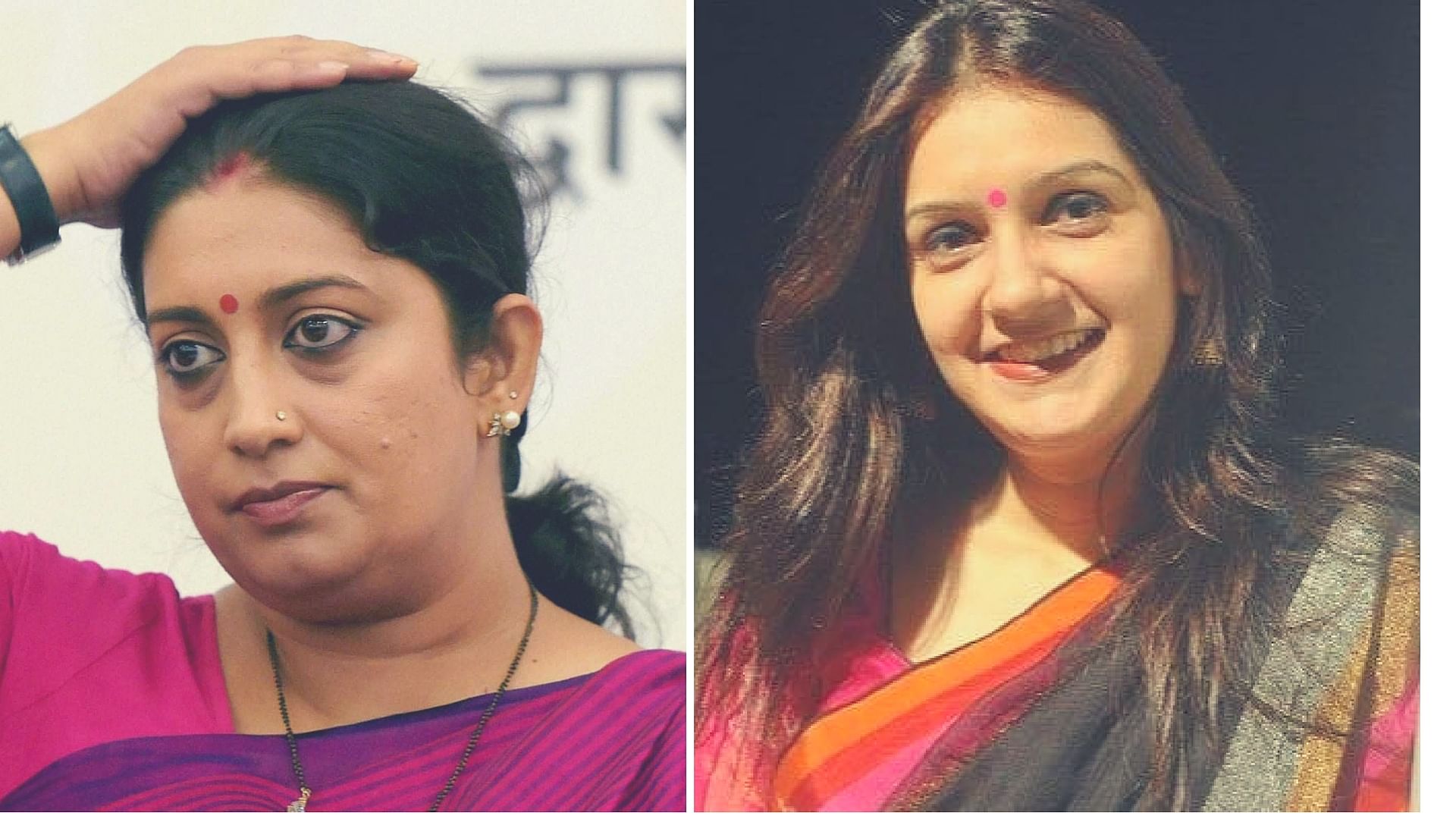 Smriti Irani (left) and Priyanka Chaturvedi (Photo: <b>The Quint</b>)