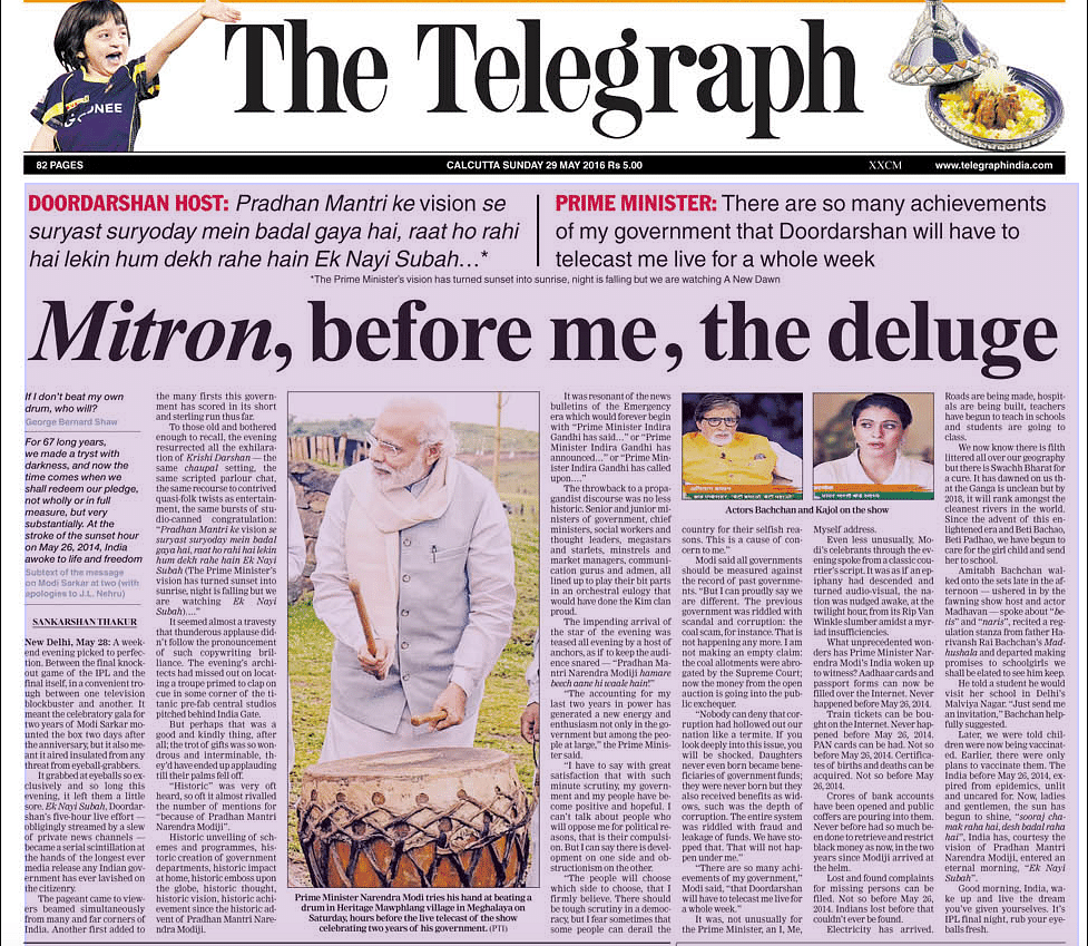 A stinging, humorous indictment of PM Modi’s ‘ek nayi subah’ made it to the front page of ‘The Telegraph’.