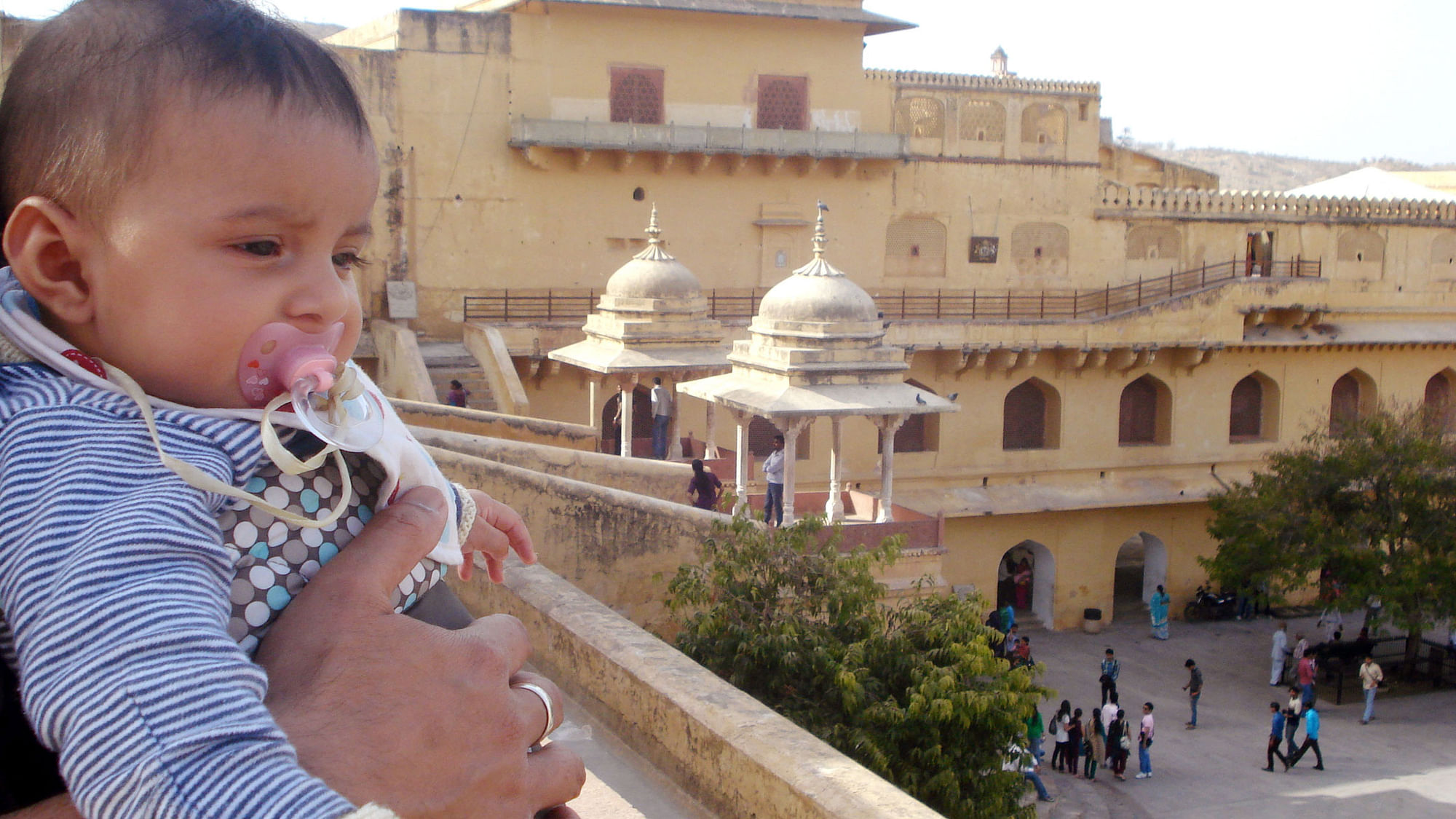 Kazuo at his first monument in the Amer Fort. (Photo Courtesy: Sahar Zaman)  &nbsp;