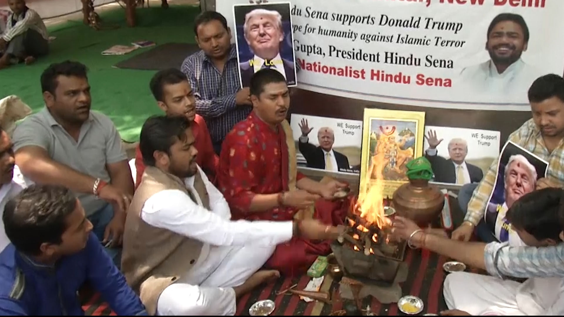 Fire ritual in invocation to the Hindu gods, to help Donald Trump win the US Presidential Election. (Photo: AP Screengrab)