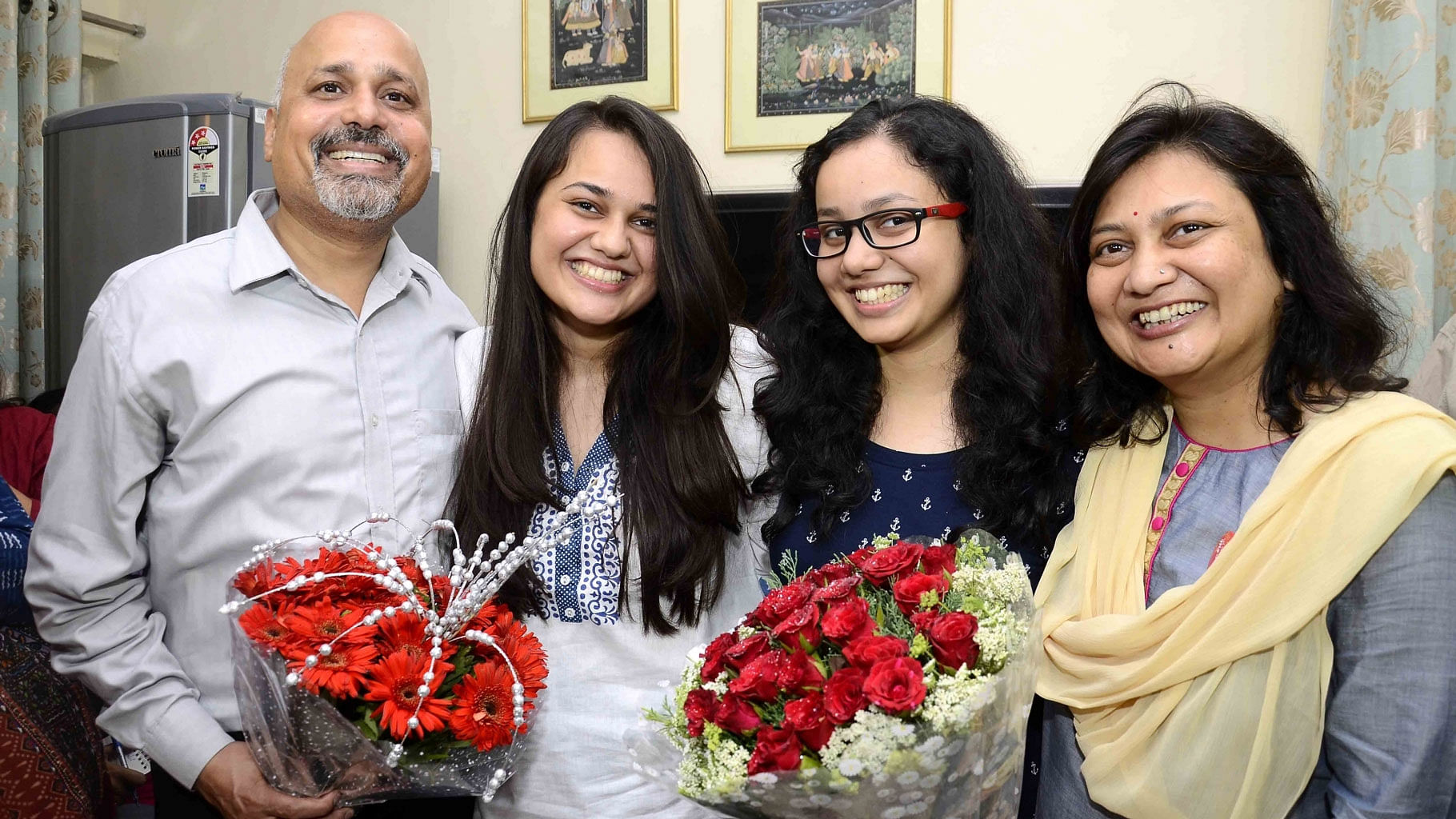 Tina Dabi and her family after getting the results of the civil services exam, where Tina emerged as the topper. (Photo: IANS)