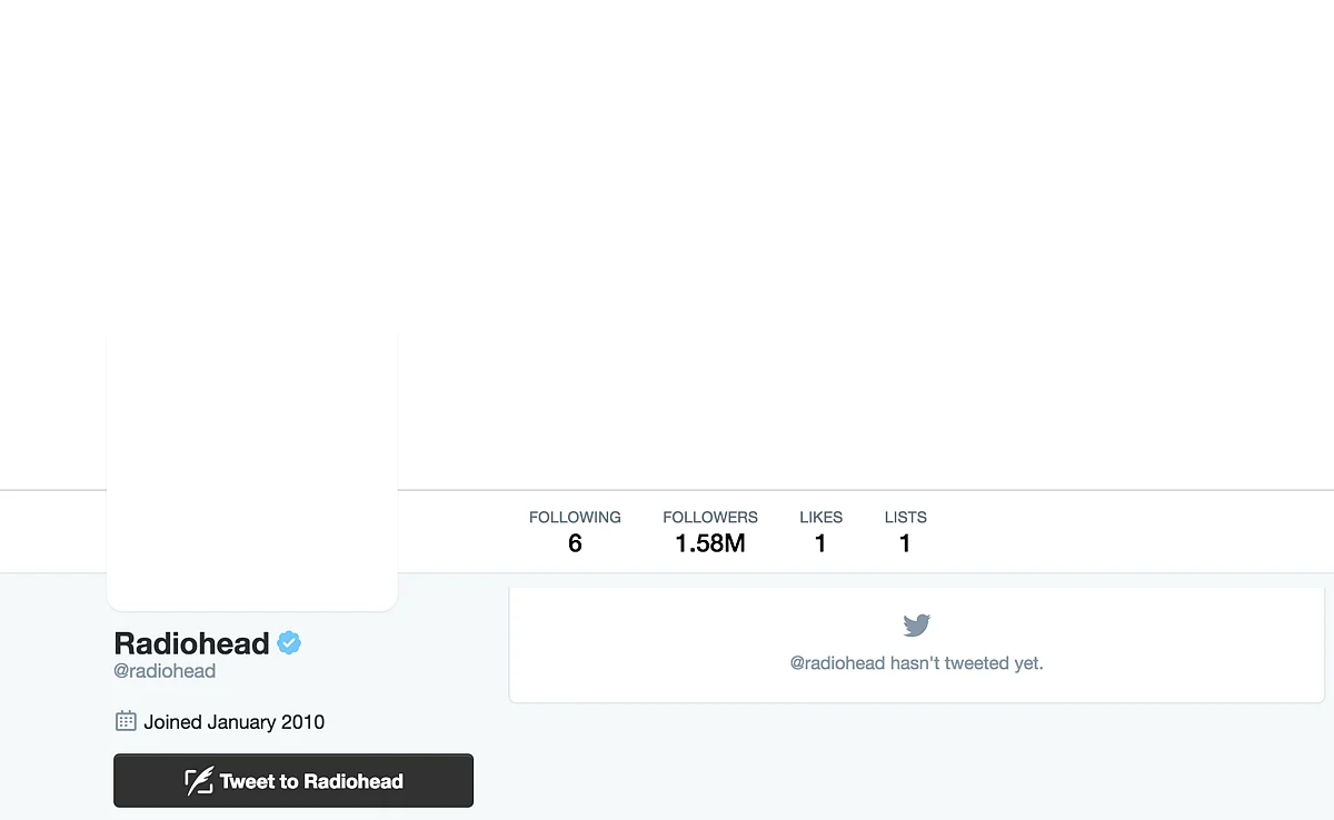 Screengrab of their Twitter account. (Photo: Twitter/<a href="https://twitter.com/radiohead">@radiohead</a>)