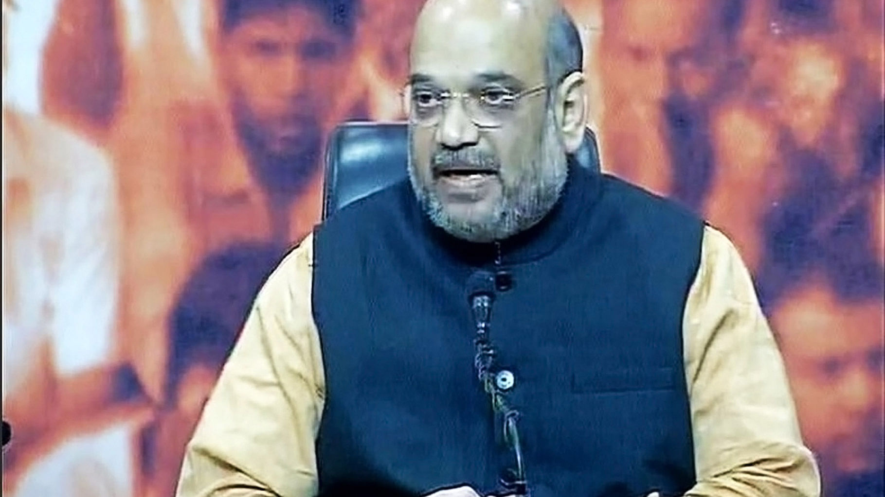 Amit Shah speaks at a press conference after the results of the Assembly elections were announced.(Photo Courtesy: <a href="https://twitter.com/ANI_news?ref_src=twsrc%5Egoogle%7Ctwcamp%5Eserp%7Ctwgr%5Eauthor">Twitter/@ANI_news</a>)
