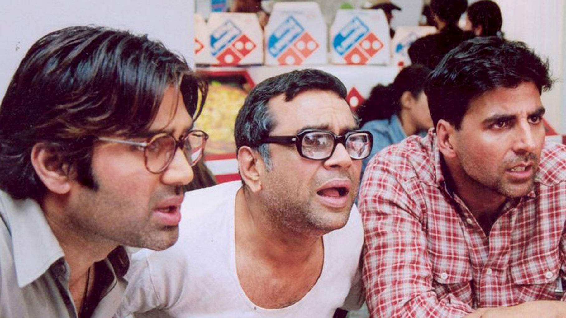 Paresh Rawal with Suniel Shetty and Akshay Kumar in <i>Phir Hera Pheri&nbsp;</i>