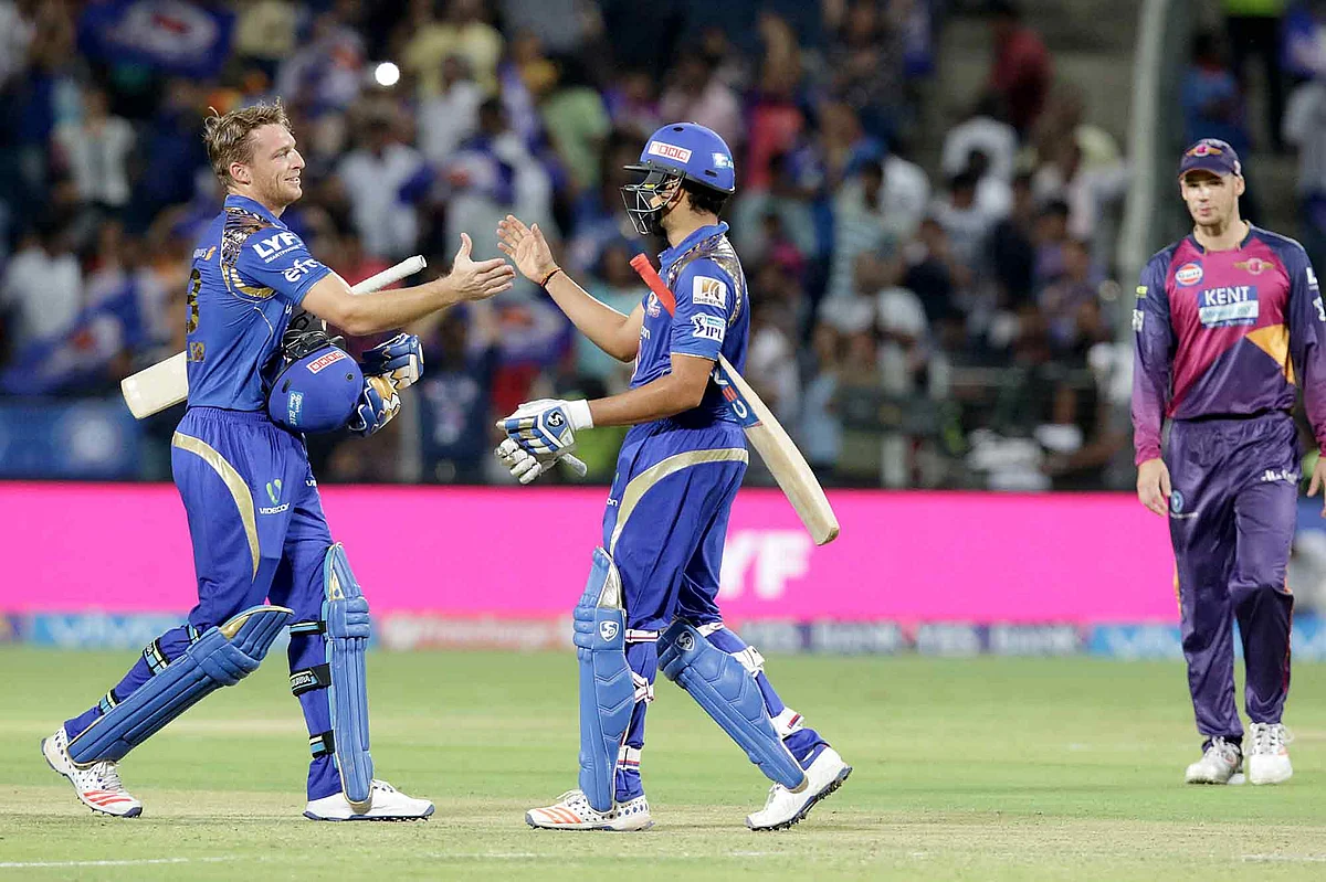 Jos Buttler and Rohit Sharma celebrate after beating Rising Pune Supergiants. (Photo: BCCI)