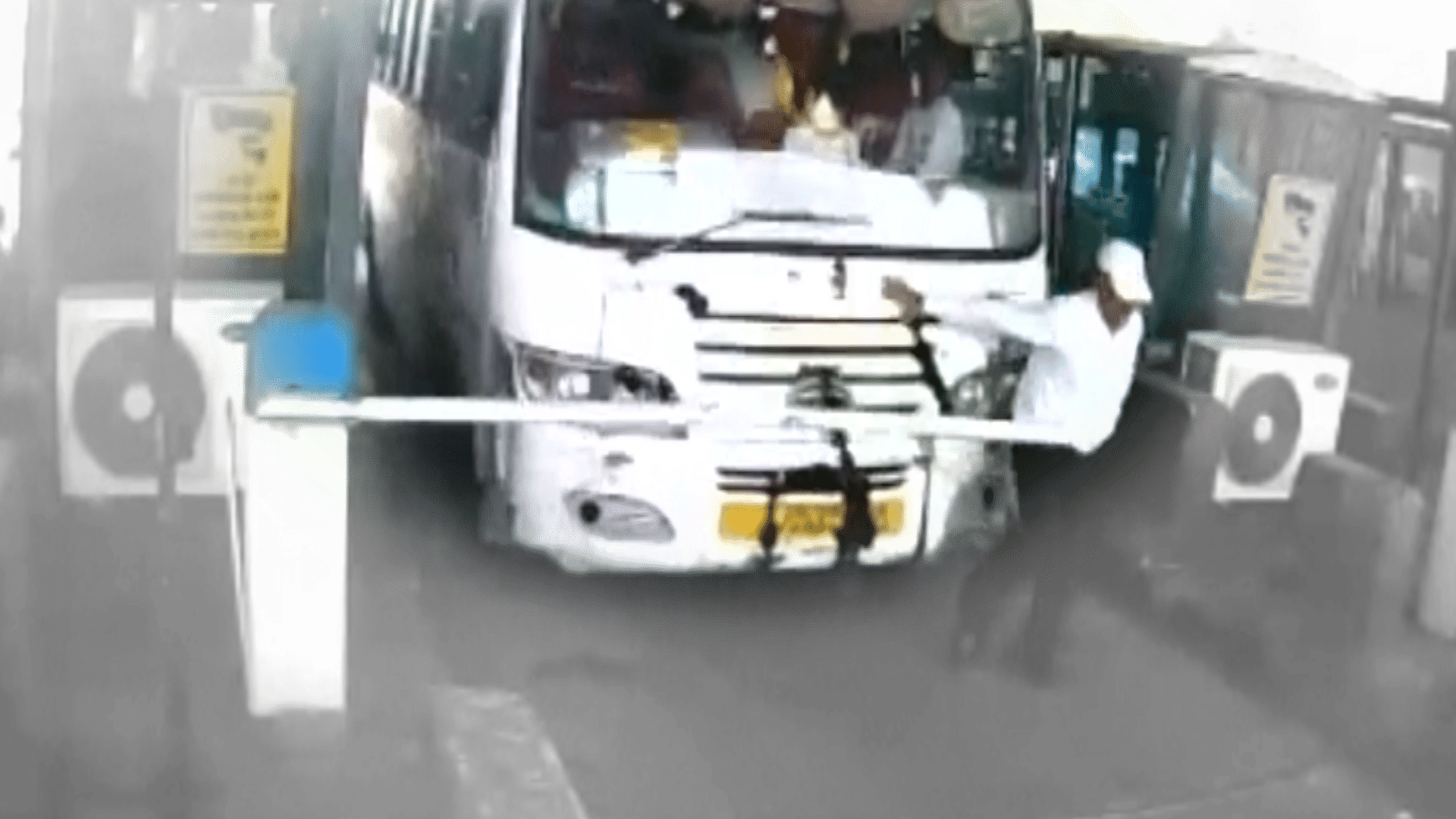Toll manager identified the driver as one who allegedly evades toll regularly, and tried to stop the bus. (Photo: ANI Screengrab)