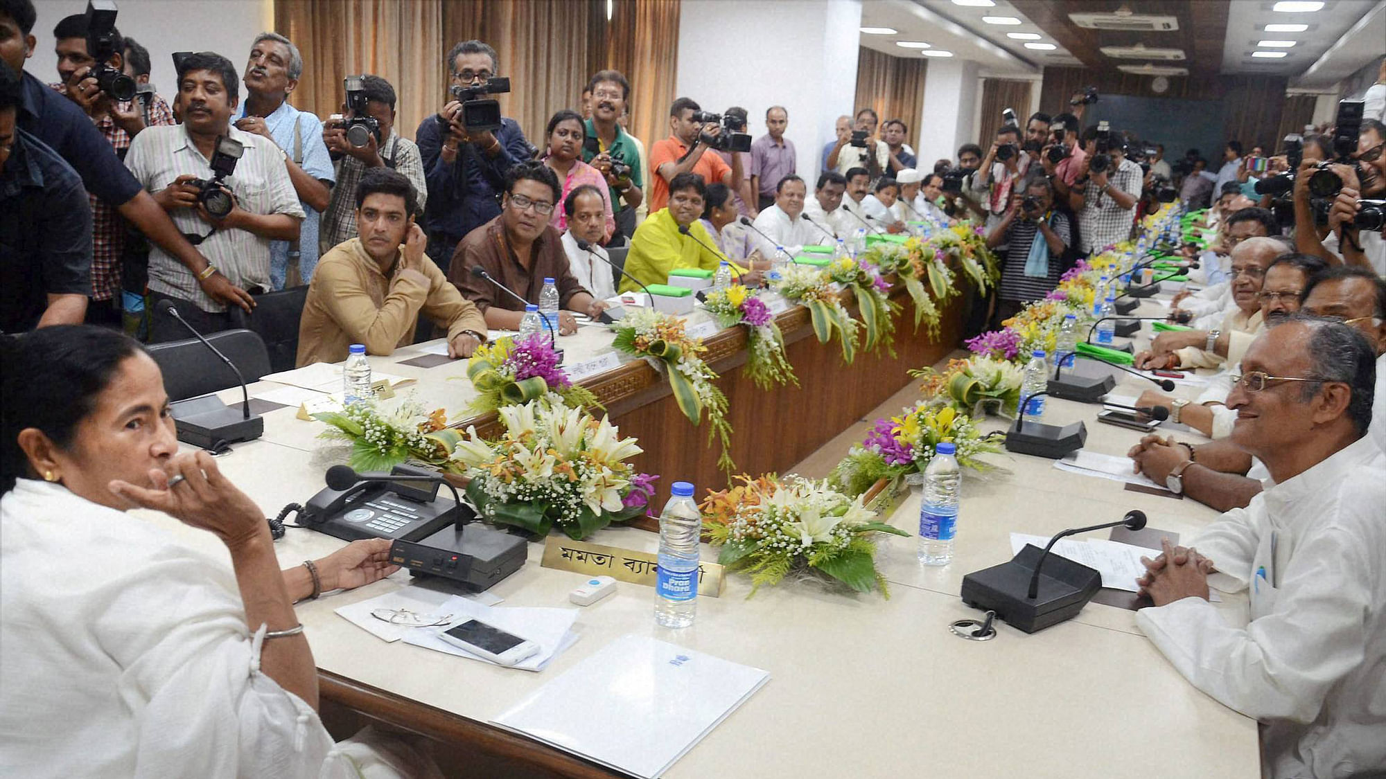 Kolkata: West Bengal Chief Minister Mamata Banerjee with cabinet colleagues during her first cabinet meeting at the Secretariat, Nabanna in Howrah near Kolkata. (Photo: PTI)