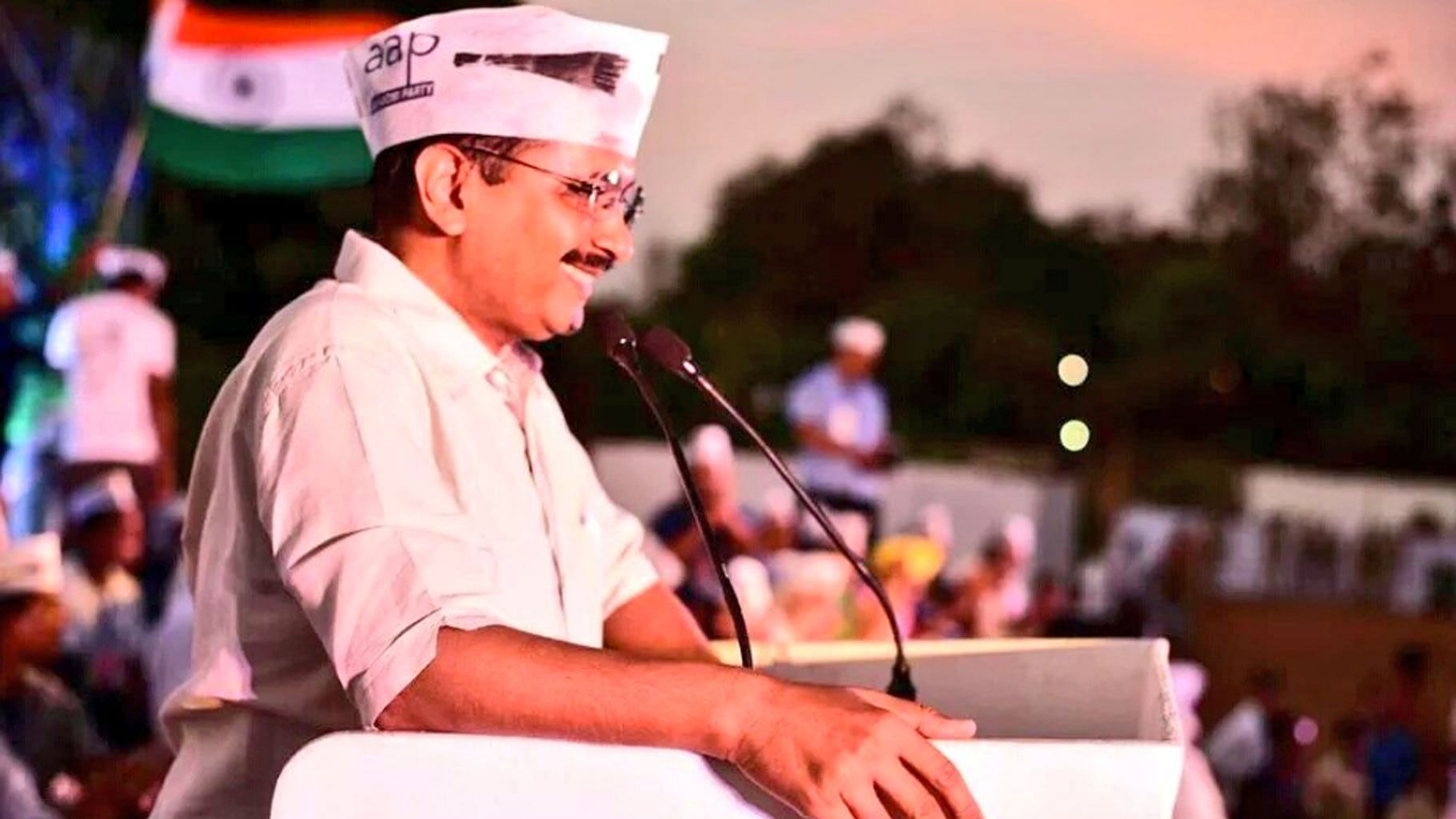 Arvind Kejriwal at a public rally in Panaji, Goa on Sunday. (Photo Courtesy: twitter/<a href="https://twitter.com/Akshay1Malhotra">@<b>Akshay1Malhotra</b></a>)