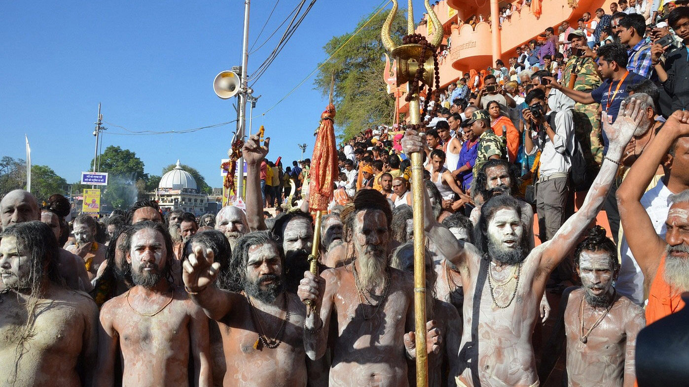 Ascetics during Simhastha Kumbh Mela, the largest congregation of Hindus in Ujjain. (Photo: IANS)