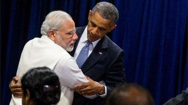 File photo of Prime Minister Narendra Modi reaching out to embrace US president Barack Obama  following a bilateral meeting at United Nations headquarters. (Photo: AP)