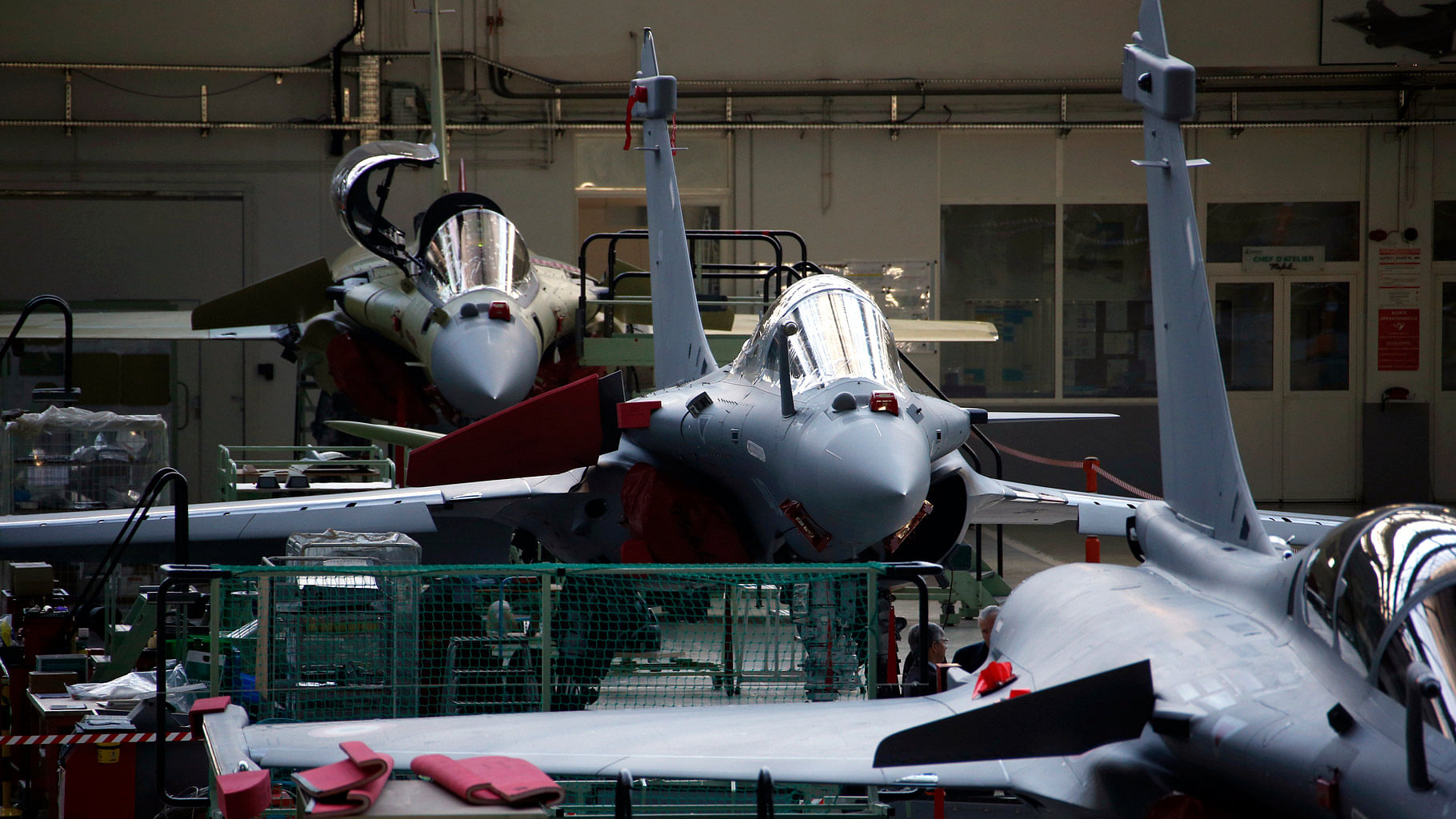 View of the assembly line of the Rafale jet fighter, in the factory of French aircraft manufacturer Dassault Aviation, in Merignac near Bordeaux, southwestern France.&nbsp;
