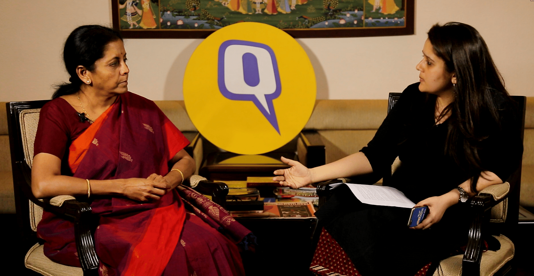 Nirmala Sitharaman joins The Quint for a Facebook Live on two years of Modi. (Photo: The Quint)&nbsp;