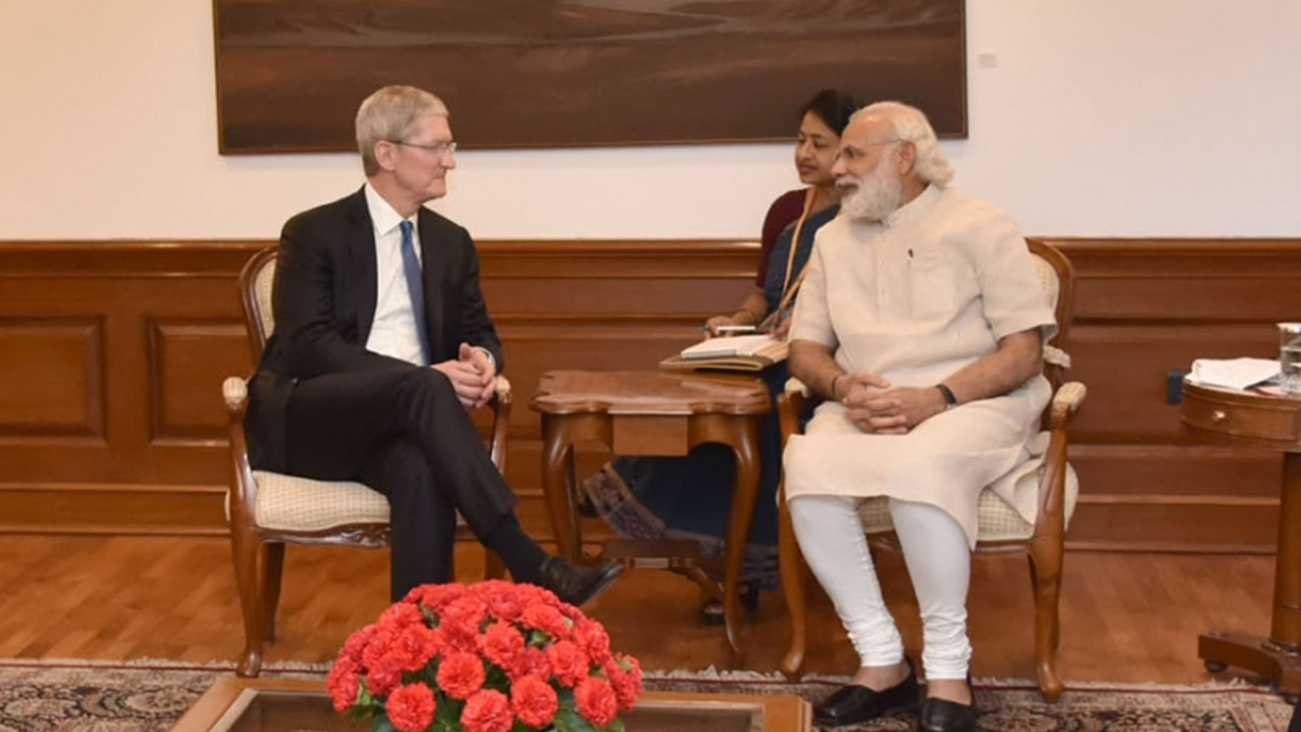 Apple CEO Tim Cook meets PM Modi in his residence in Delhi. (Photo: IANS/PIB)