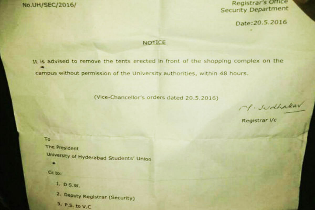 

In a notice dated 20 May, the VC gave the students union 48 hours to remove the tents.  