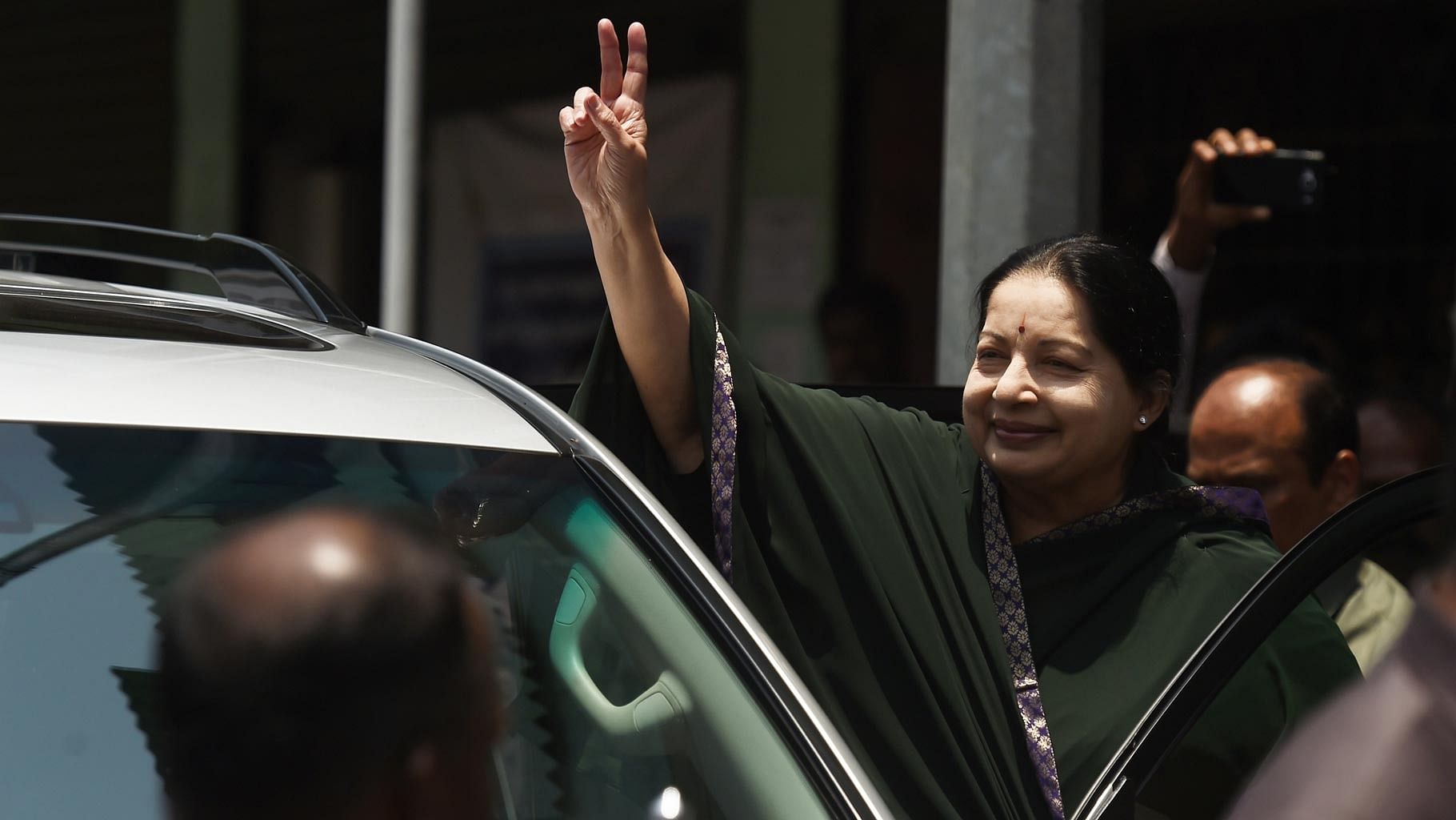 Tamil Nadu Chief Minister and AIDMK chief J Jayalalithaa comes out after filing her nomination papers in Chennai, on 25 April 2016. (Photo: IANS)