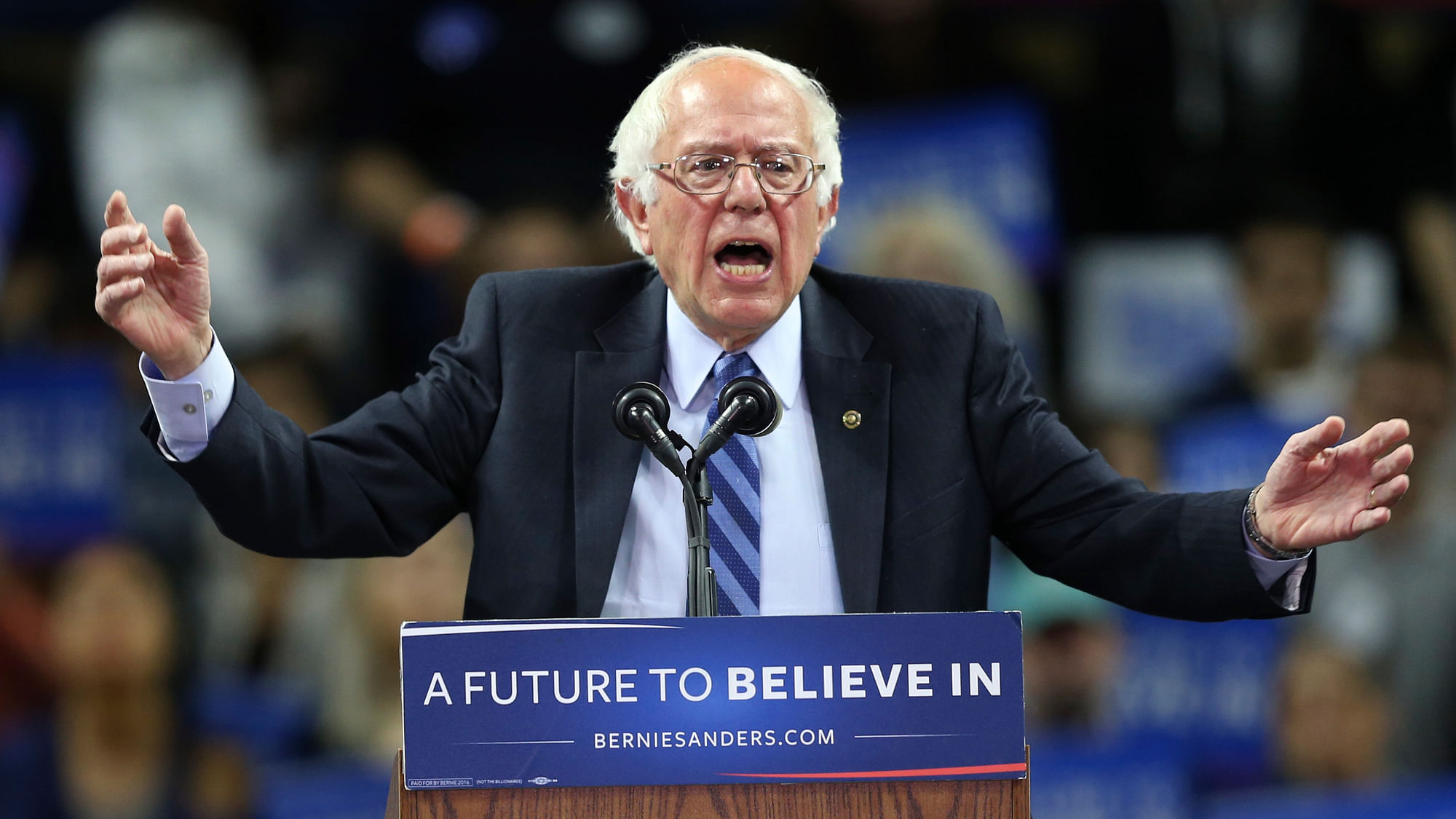 US Democratic presidential candidate Senator Bernie Sanders speaks at a campaign rally. (Photo: AP)