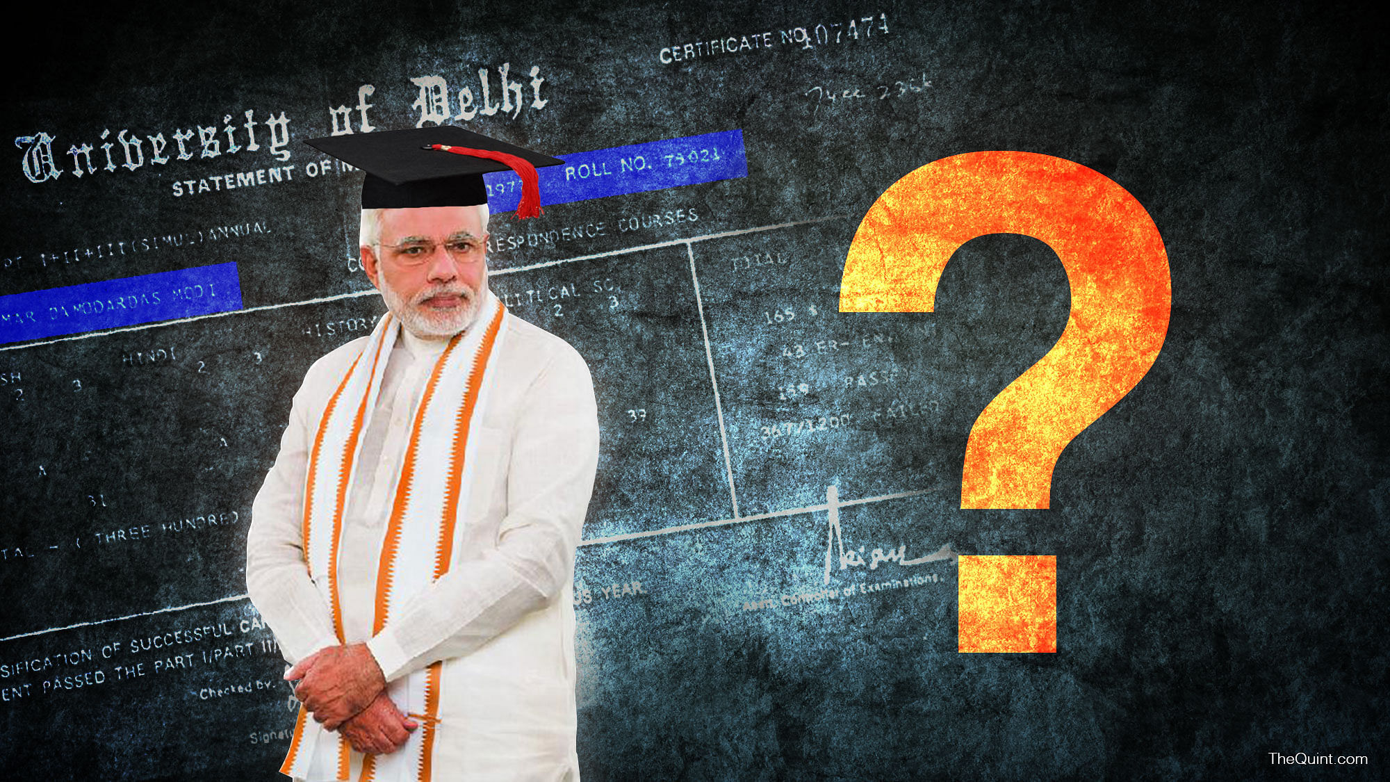 Prime Minister Narendra Modi’s college and university credentials have come under a cloud. The BJP has made efforts to make public certain documents, including Modi’s BA and MA certificates which have thrown up more questions than solid answers that could put the matter to rest. (Photo: <b>The Quint</b>)