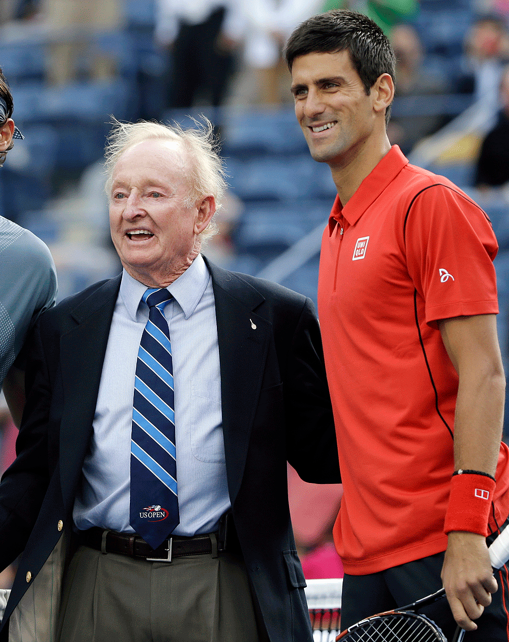 Novak Djokovic with tennis legend Rod Laver. (Photo: AP)