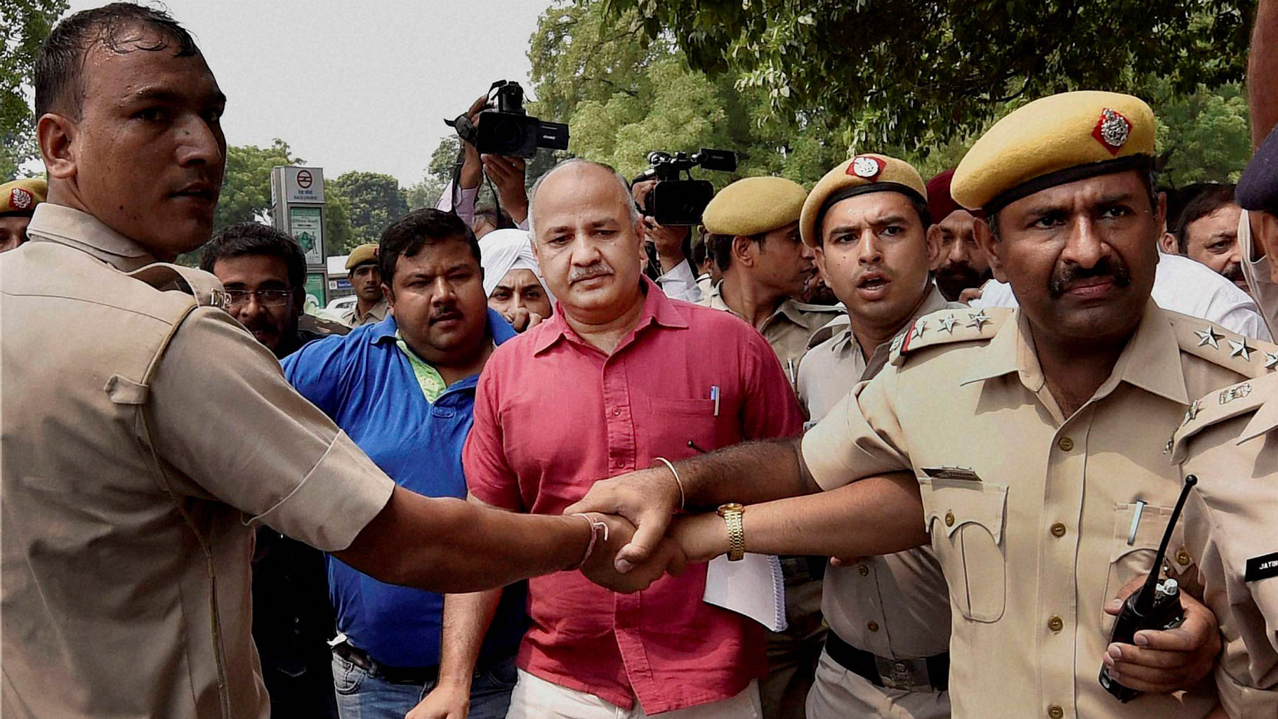 Police detained Delhi Deputy Chief Minister Manish Sisodia and other AAP MLAs at Tughlaq Road Police Station during their march towards Modi’s residence. (Photo:  PTI)
