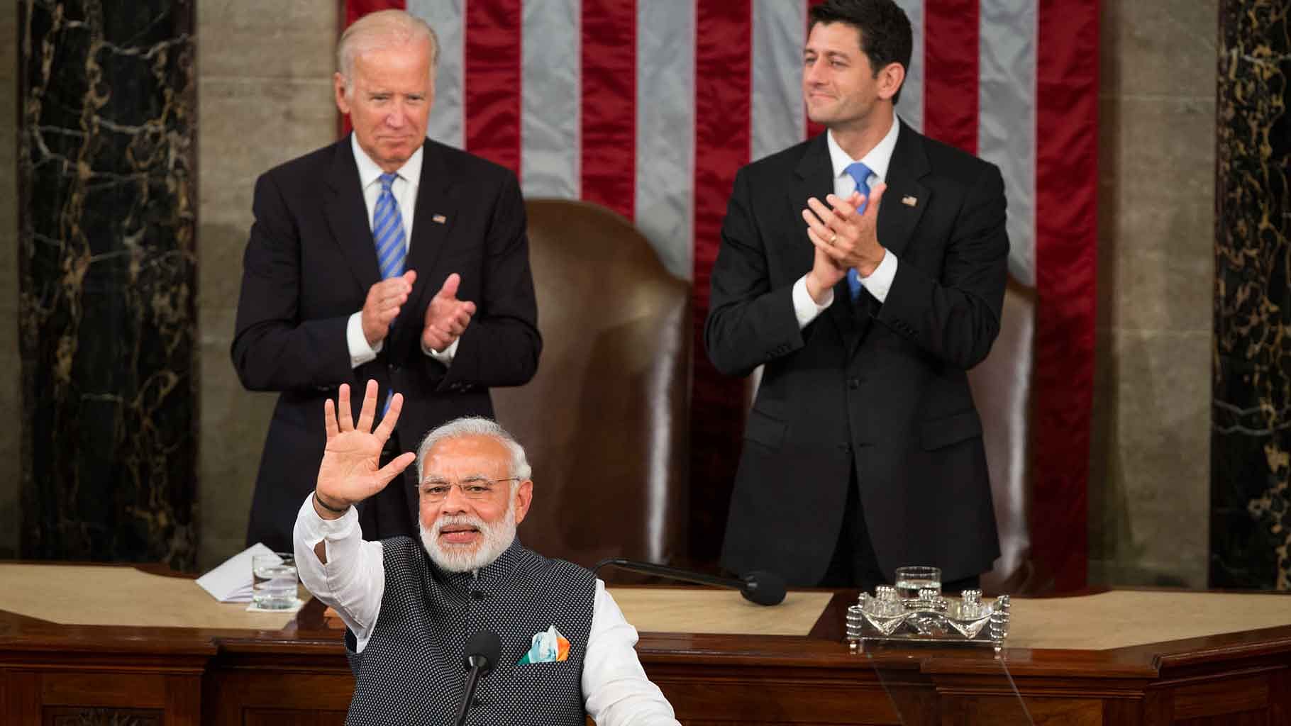 Modi got not one or two, but nine standing ovations as he addressed the session. (Photo: AP)