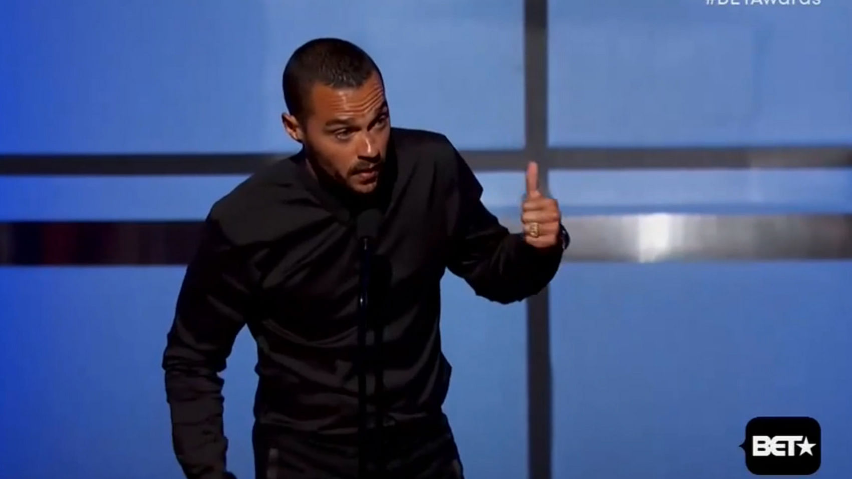 Jesse Williams at the BET Awards delivering his speech. (Photo: Screenshot)