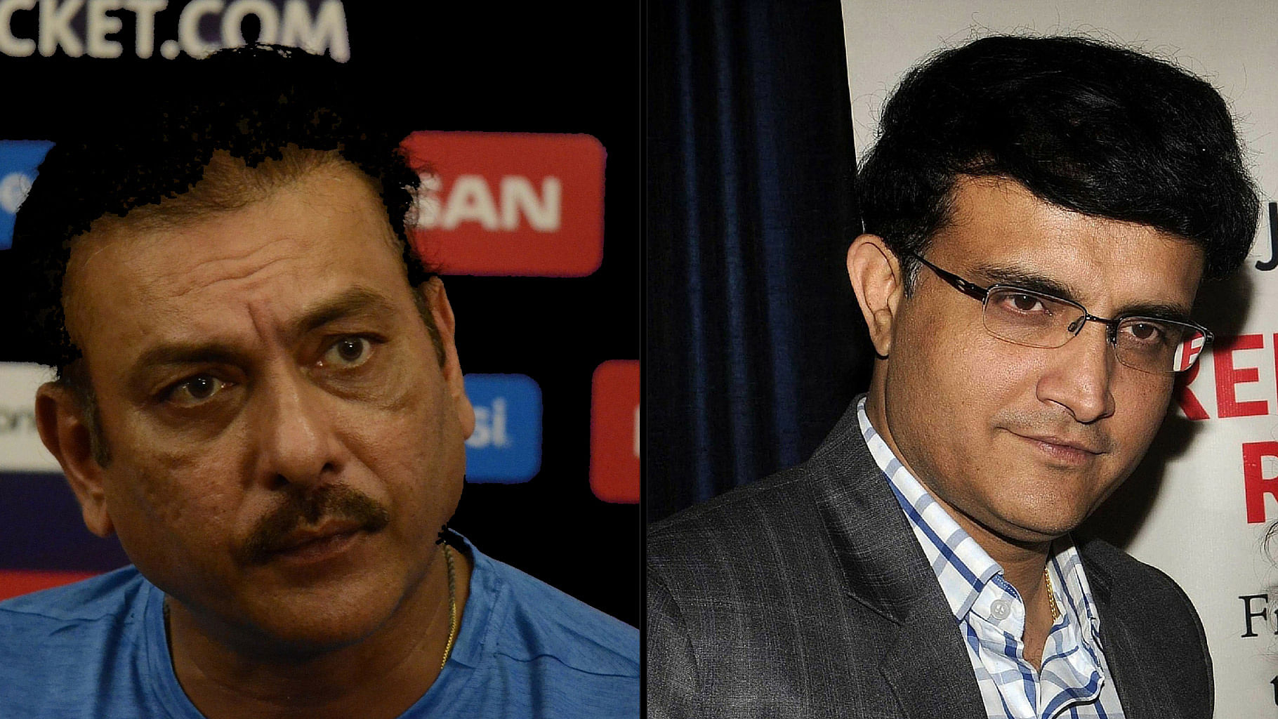 Ravi Shastri (left) and Sourav Ganguly (right). (Photo: Altered by&nbsp;<b>The Quint</b>)