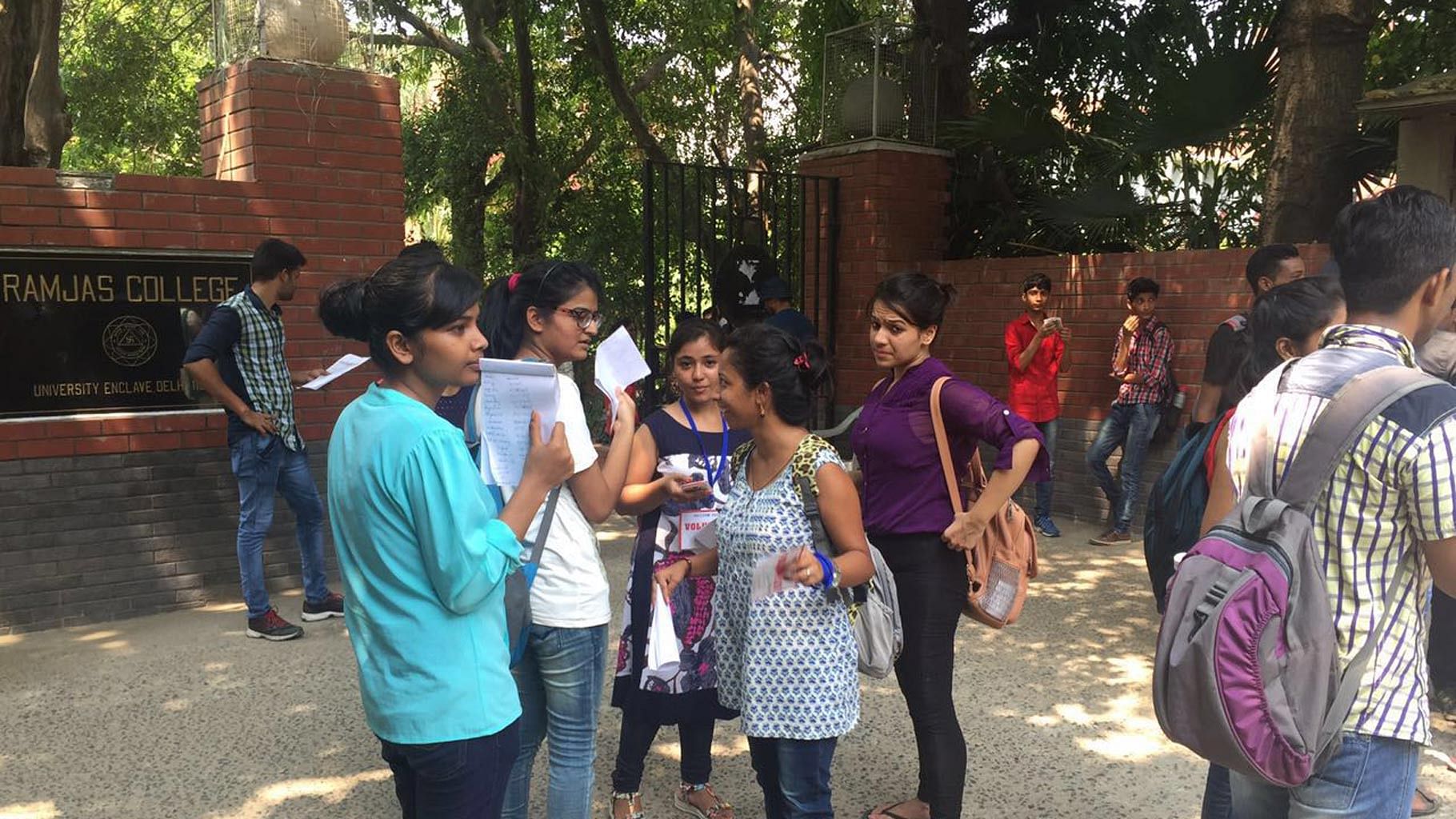 Students standing outside Ramjas College for admissions in Delhi on Thursday, 30 June 2016.
