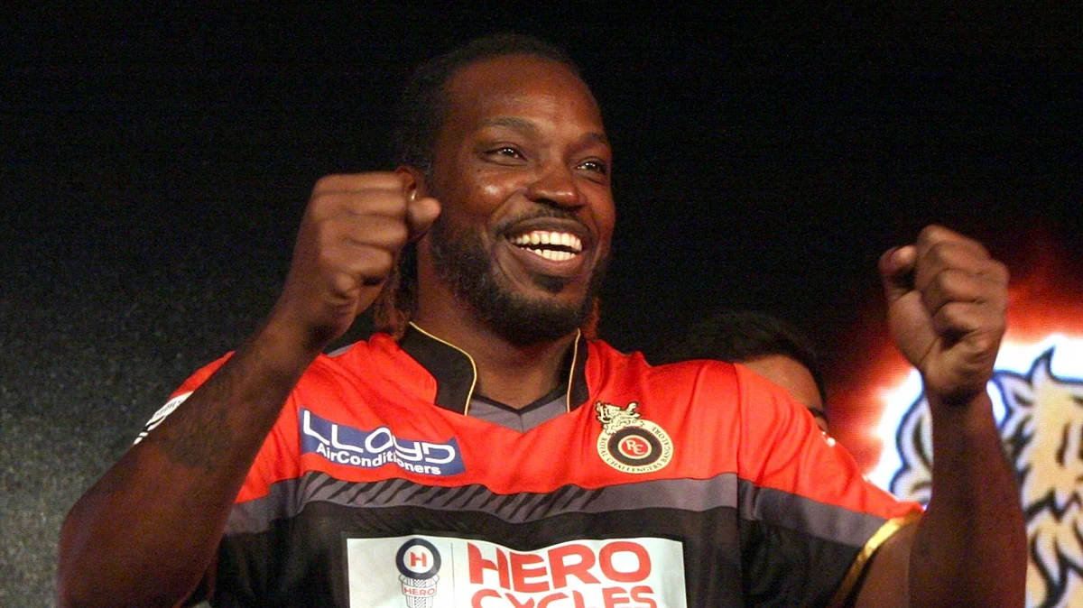 Royal Challengers Bangalore player Chris Gayle during a programme organised to launch the team jersey for IPL-2016 in Bengaluru on 7 April 2016. (Photo: IANS)