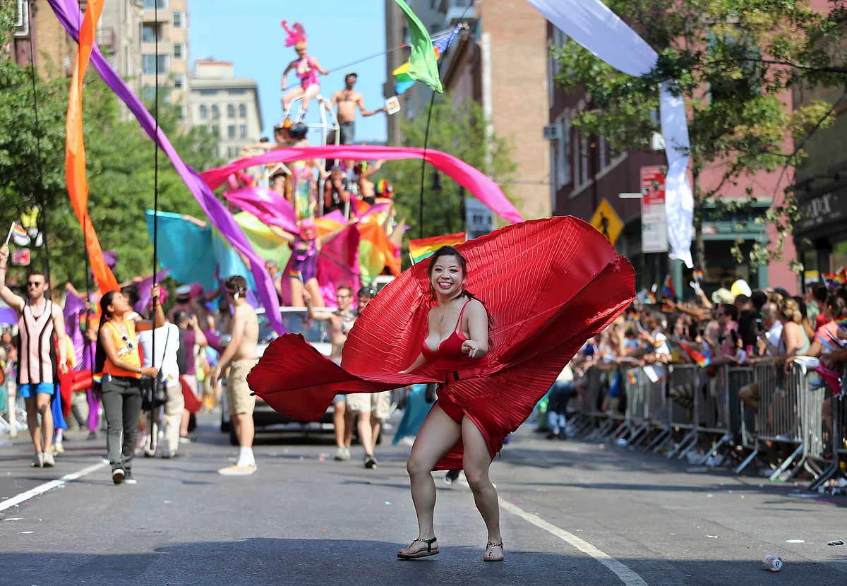 A dancer spins in front of a float during the New York City Pride Parade. (Photo: AP)