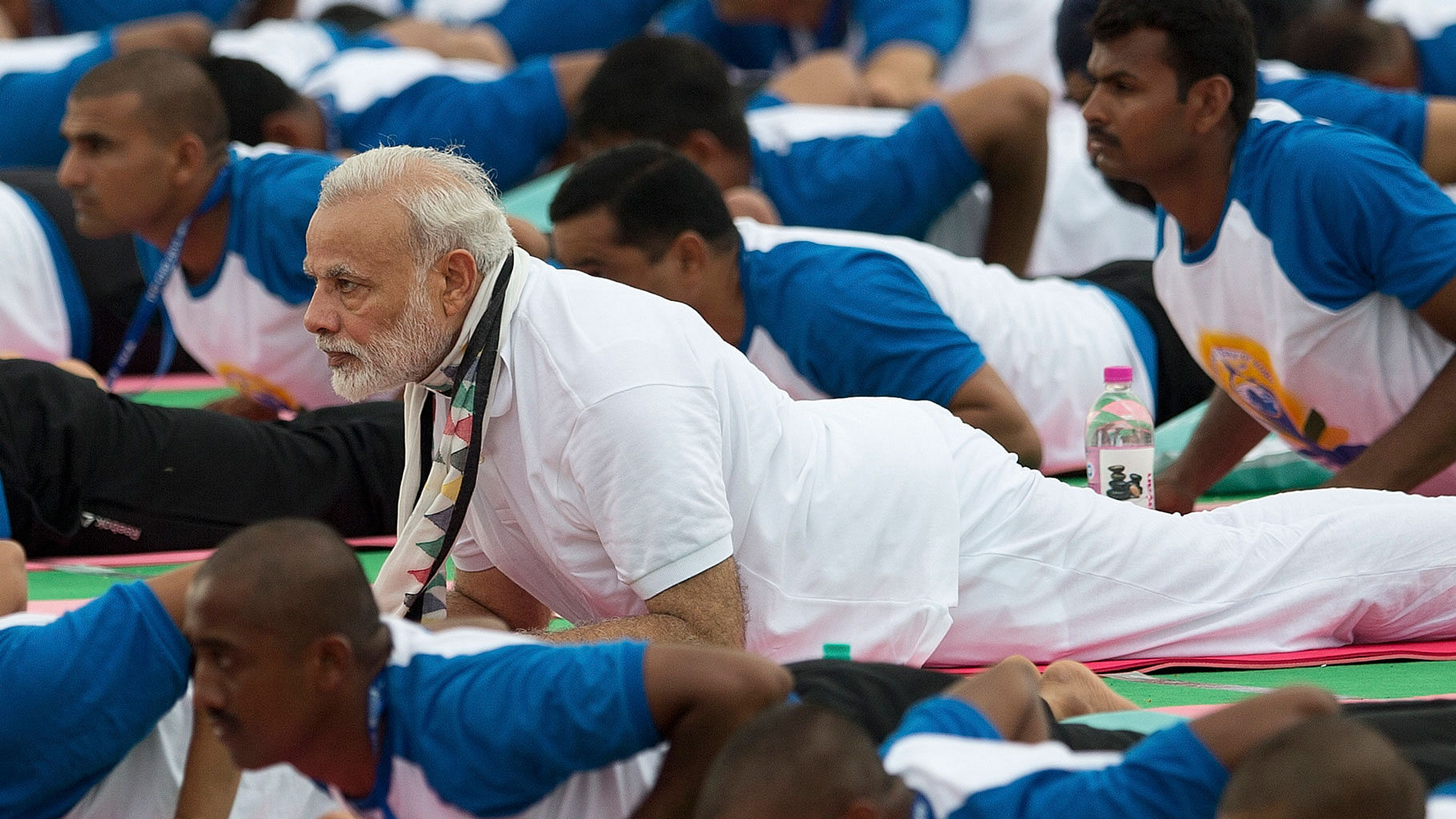PM Modi practising Yoga on International Yoga Day, in Chandigarh. (Photo: AP)