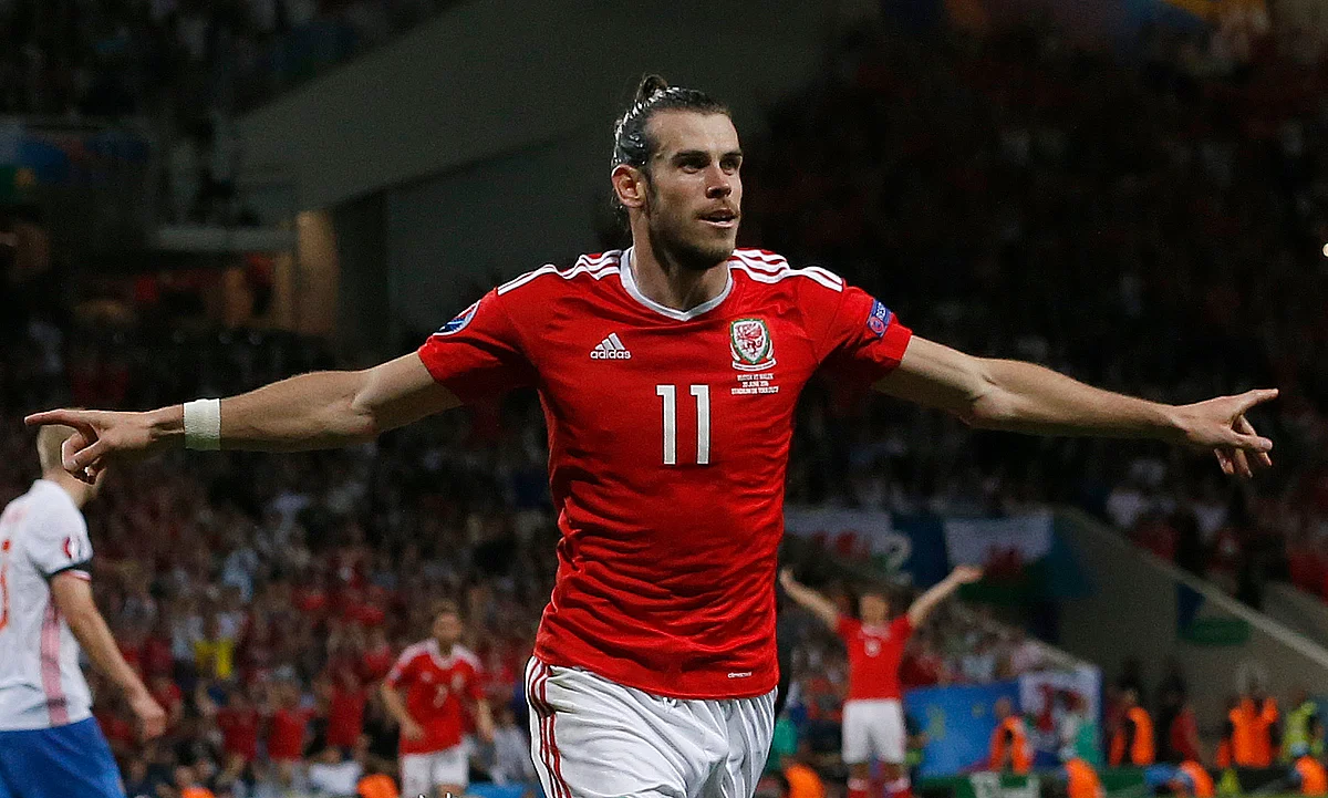 Wales’ Gareth Bale celebrates after scoring his side’s third goal against Russia. (Photo: AP)