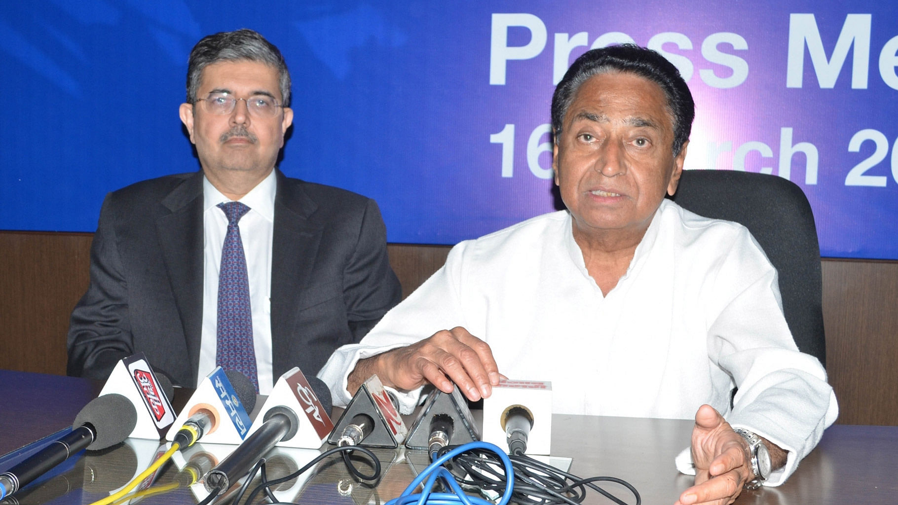 

Congress leader Kamal Nath addressing the press at the convocation of a private college in Ghaziabad on March 16, 2016. (Photo: IANS)