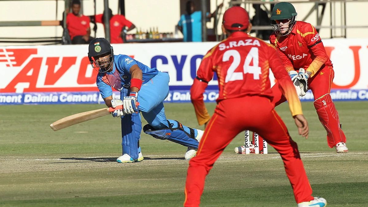 Indian batsman Mandeep Singh plays a shot during the the T20 International between against Zimbabwe at Harare Sports Club, in Harare on Monday, June, 20, 2016. (Photo: AP)