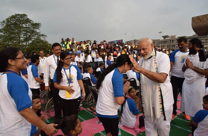 Addressing the crowd, PM Modi has said that the day is associated with good health. (Photo: PIB)
