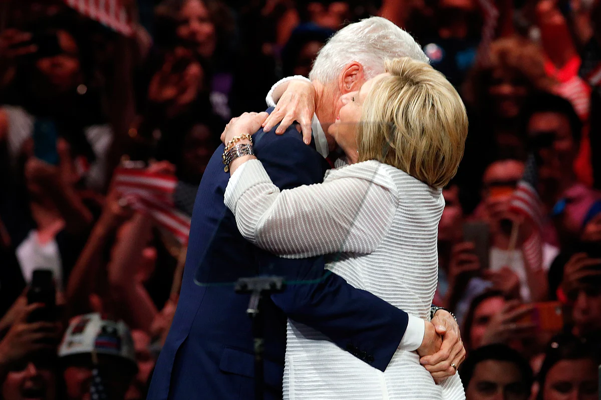 Former President Bill Clinton hugs his wife and Democratic presidential candidate Hillary Clinton, after she spoke during a presidential primary election night rally, Tuesday, 7 June 2016. (Photo: AP)