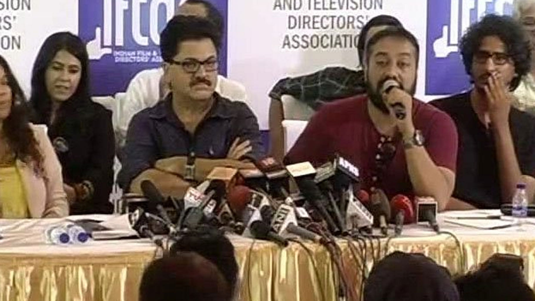 Ekta Kapoor, Ashoke Pandit, Anurag Kashyap and Abhishek Chaubey at the press conference by Film and TV Directors’ Association in Mumbai (Photo courtesy: Twitter)