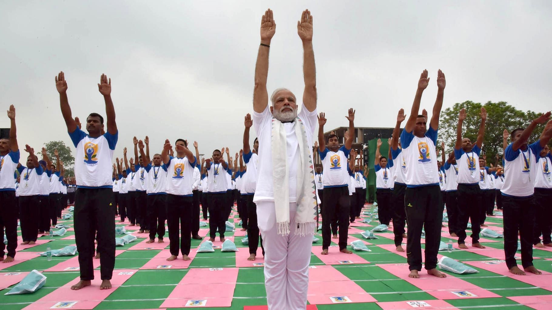 PM Modi leads the activities at the fifth International Yoga Day event.