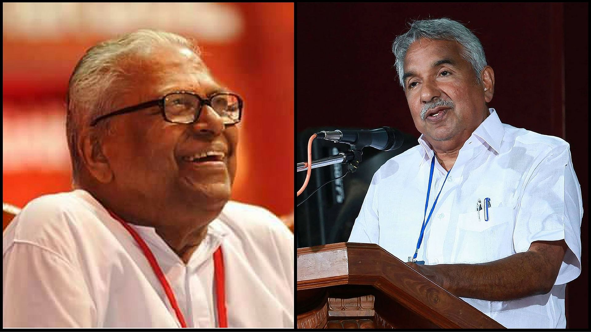 VS Achuthanandan (left) and Minister Oommen Chandy (right) (Photo: Altered by <b>The Quint)</b>